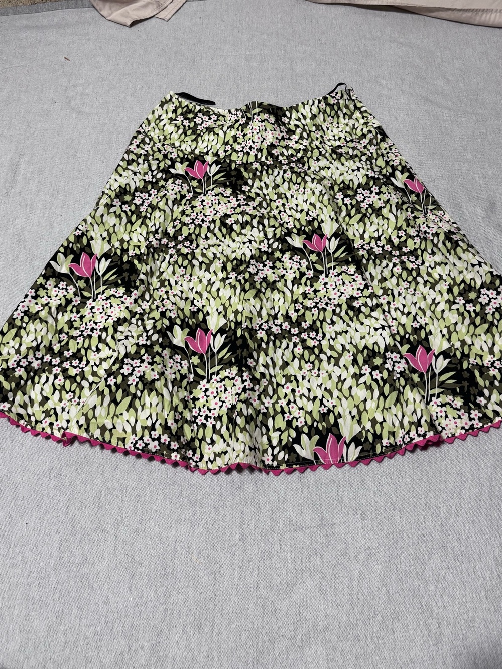 Bernardo Black Floral Circle Skirt with Pink Accents
